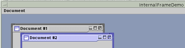 InternalFrameDemo has multiple internal frames, managed by a desktop pane