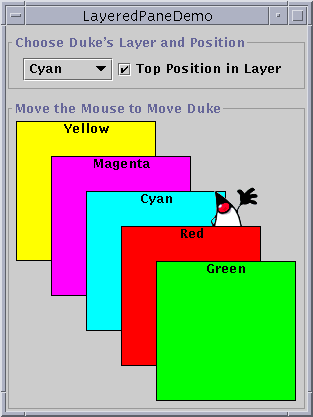 A snapshot of LayeredPaneDemo